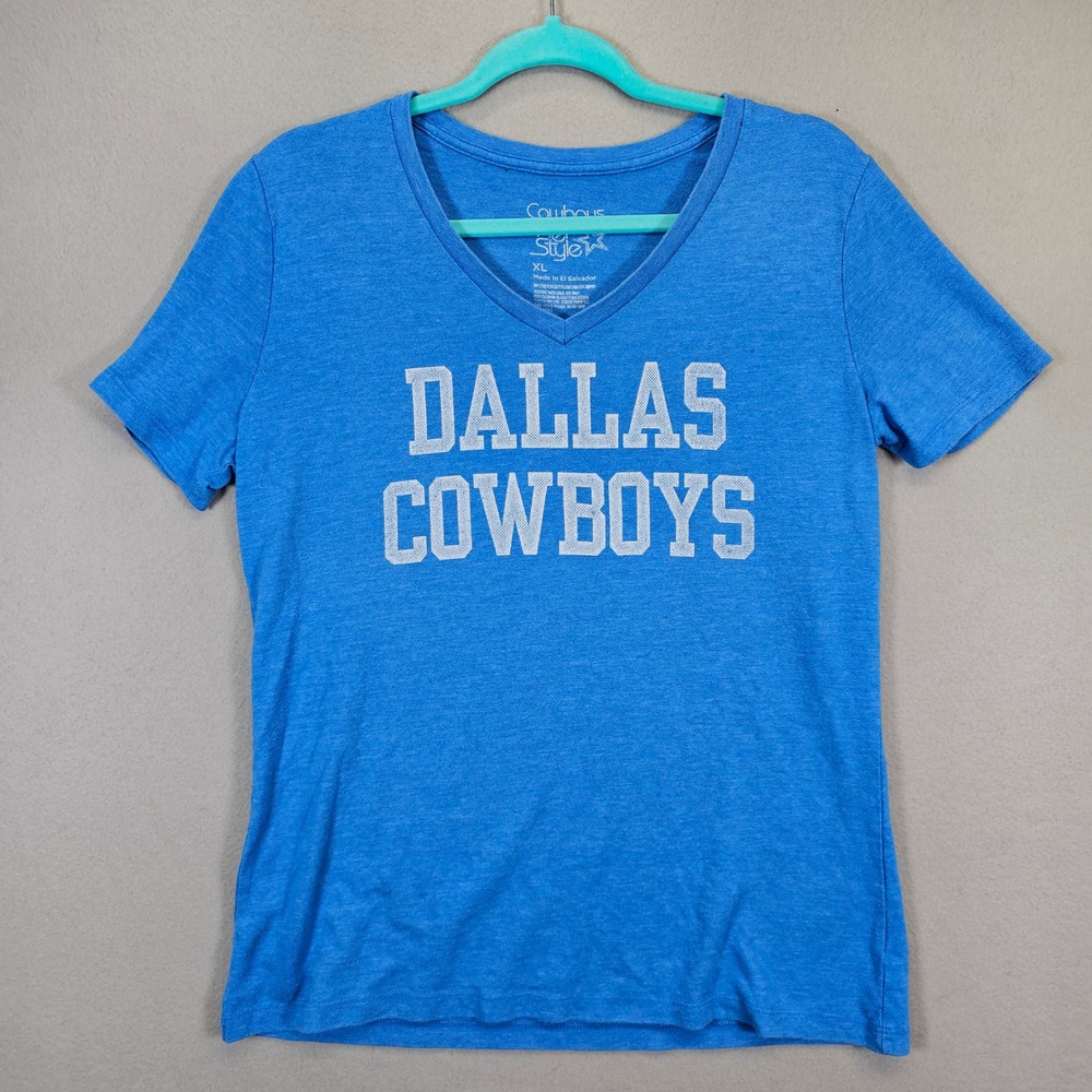 Dallas Cowboys Her‎ Style V-Neck T-Shirt Blue XL NFL Football Womens